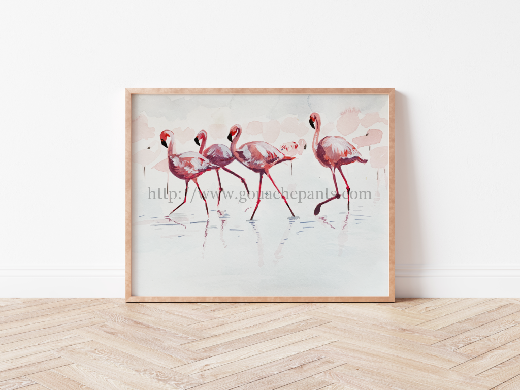 painting of flamingos
